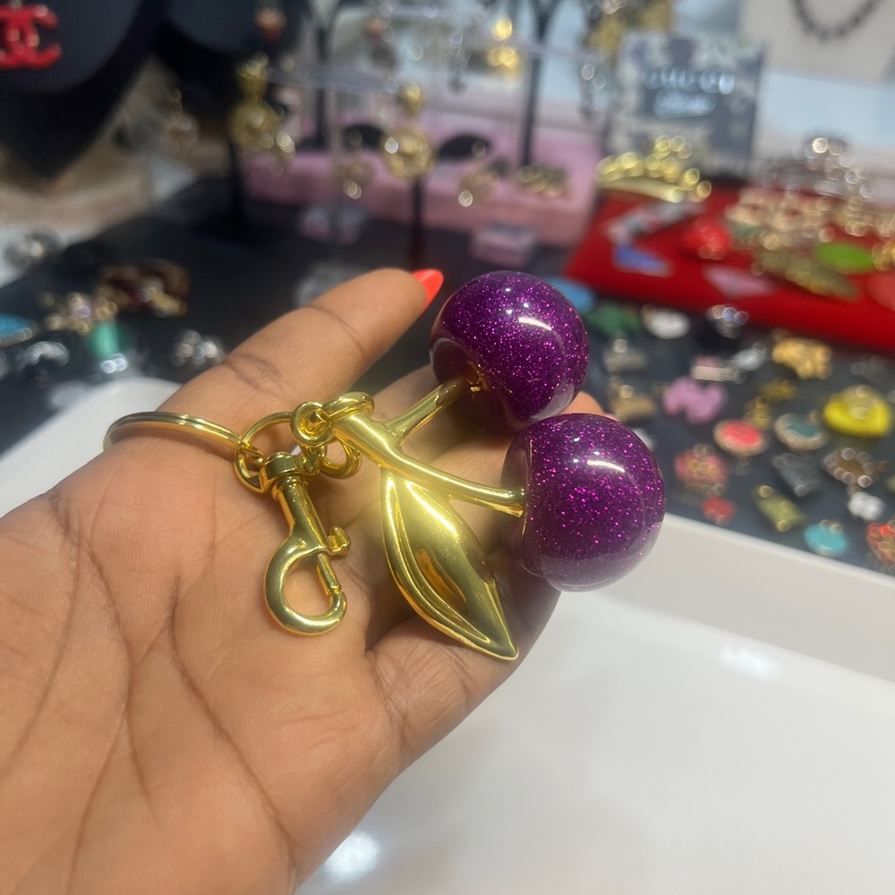 Gold and Purple Cherry Keychain